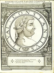 Constantius Chlorus, kuvitus teoksesta "Kaiken idän ja lännen Rooman keisarit", Rudolph Wyssenbachin puupiirros, paina Andreas Gesner,